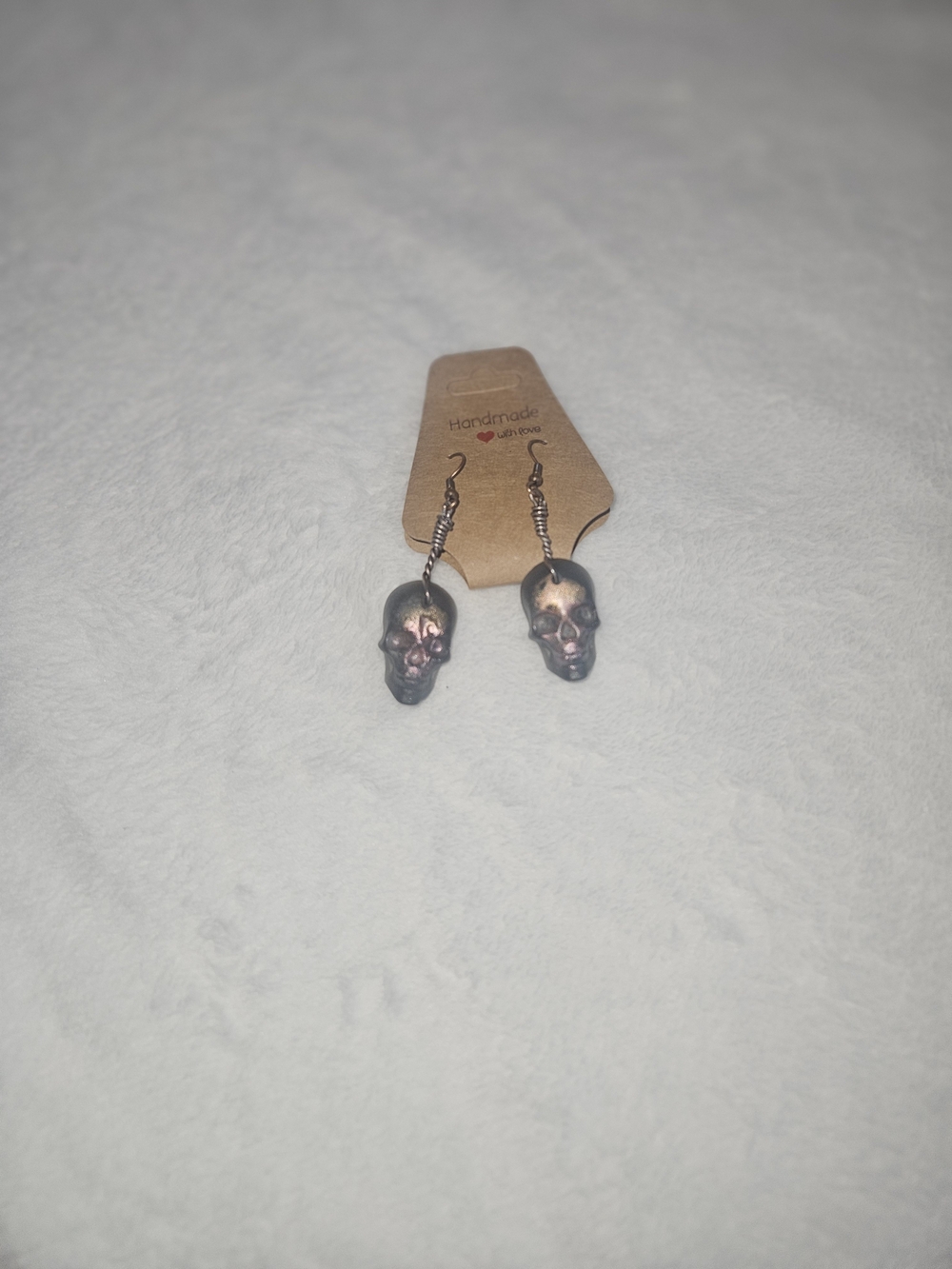 Handmade Skull Dangle Earrings - Metallic Bronze